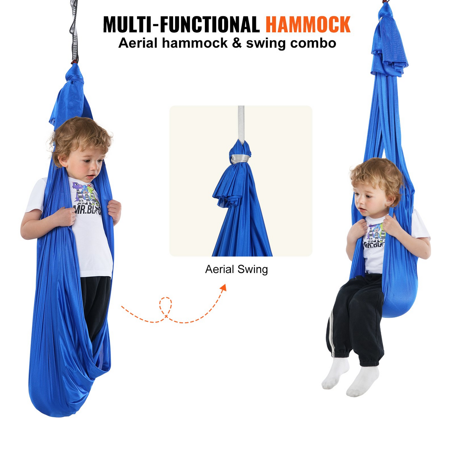 VEVOR Sensory Swing for Kids, 3.1 Yards - Therapy Swing for Children with Special Needs - Indoor Outdoor Hammock for Autism, ADHD, Sensory Integration - Blue