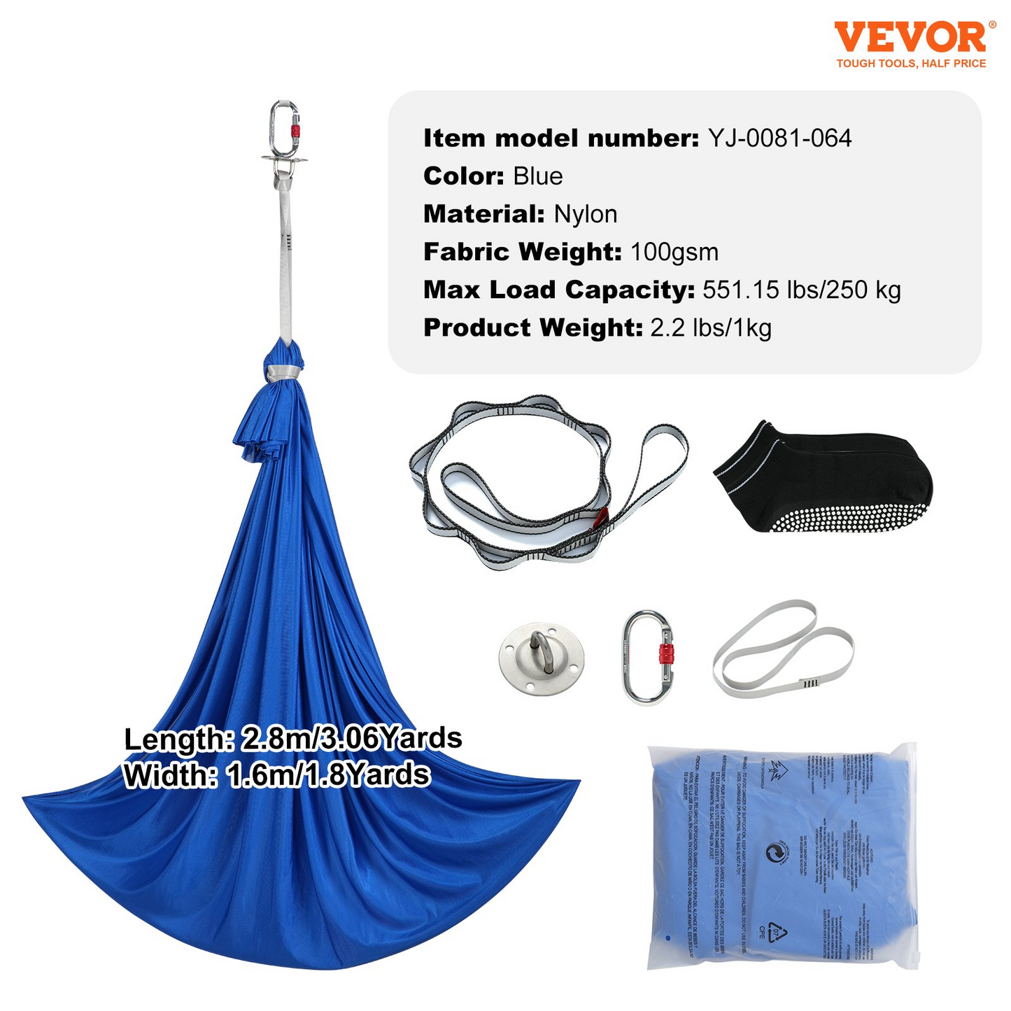 VEVOR Sensory Swing for Kids, 3.1 Yards - Therapy Swing for Children with Special Needs - Indoor Outdoor Hammock for Autism, ADHD, Sensory Integration - Blue