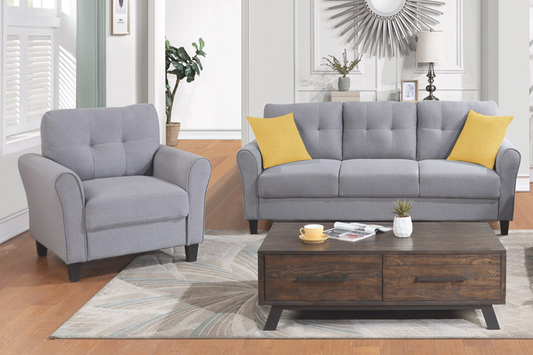 Modern Living Room Sofa Set Linen Upholstered Couch Furniture for Home or Office ,Light Grey-Blue,1+3-Seat