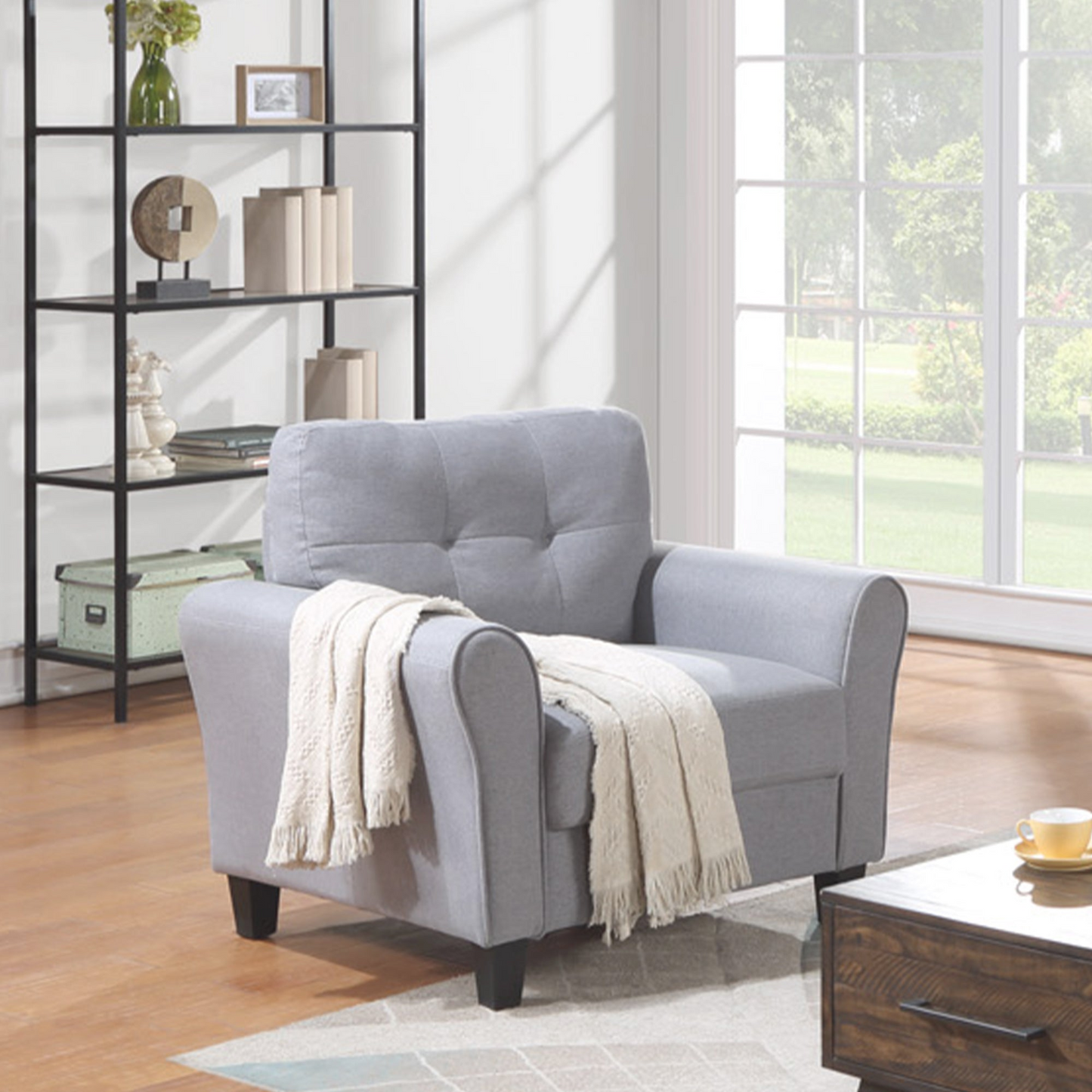 Modern Living Room Sofa Set Linen Upholstered Couch Furniture for Home or Office ,Light Grey-Blue,1+3-Seat