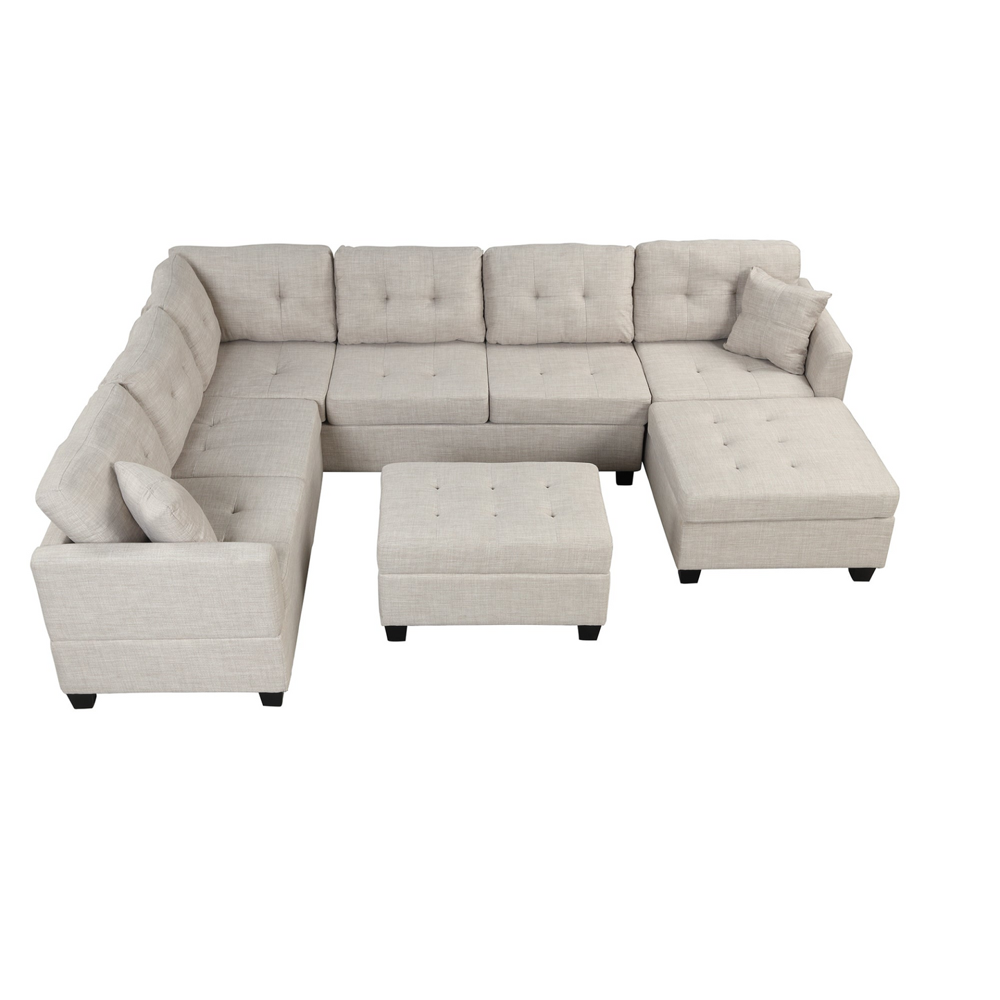 121.3" Oversized Sectional Sofa with Storage Ottoman, U Shaped Sectional Couch with 2 Throw Pillows for Large Space Dorm Apartment