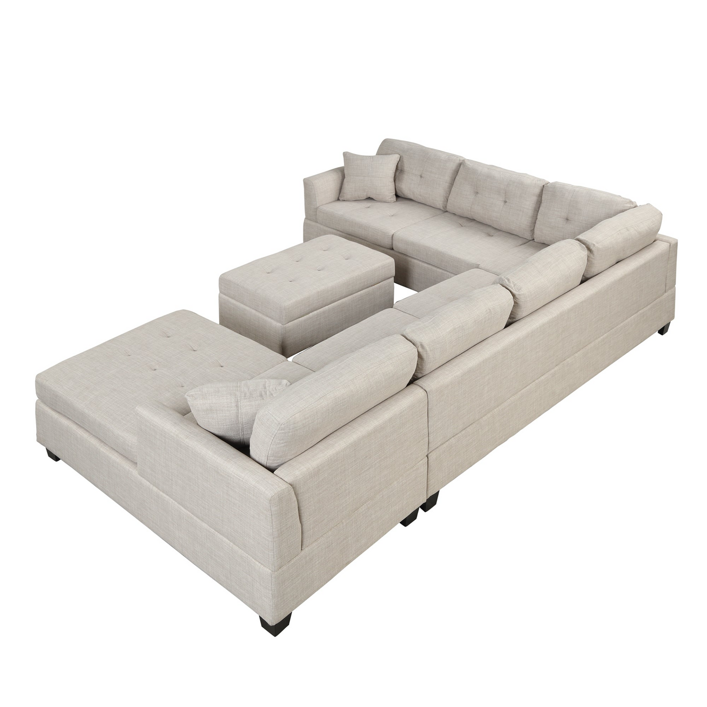 121.3" Oversized Sectional Sofa with Storage Ottoman, U Shaped Sectional Couch with 2 Throw Pillows for Large Space Dorm Apartment