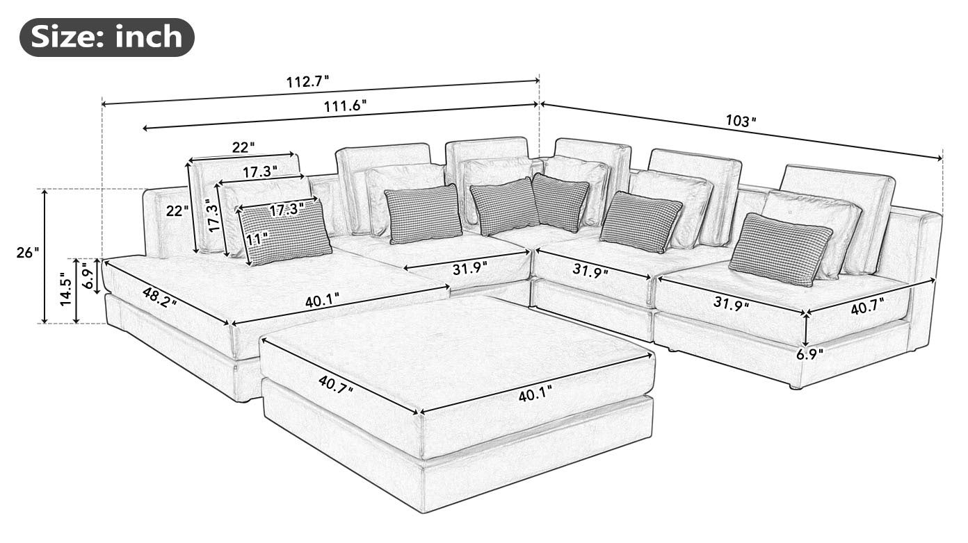 112.7" Modular Sectional Sofa Corner Sofa Chaise Lounge with Movable Ottoman, Brown - Elegant and Versatile