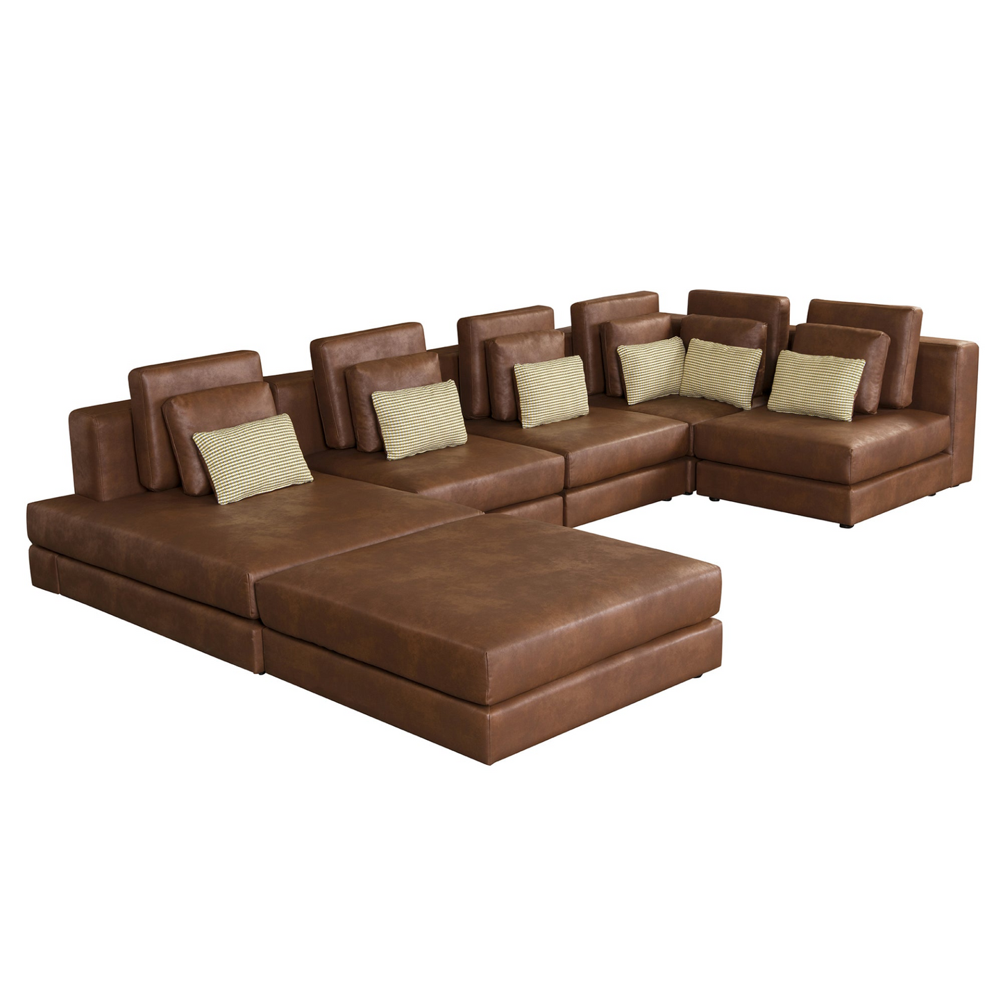 112.7" Modular Sectional Sofa Corner Sofa Chaise Lounge with Movable Ottoman, Brown - Elegant and Versatile