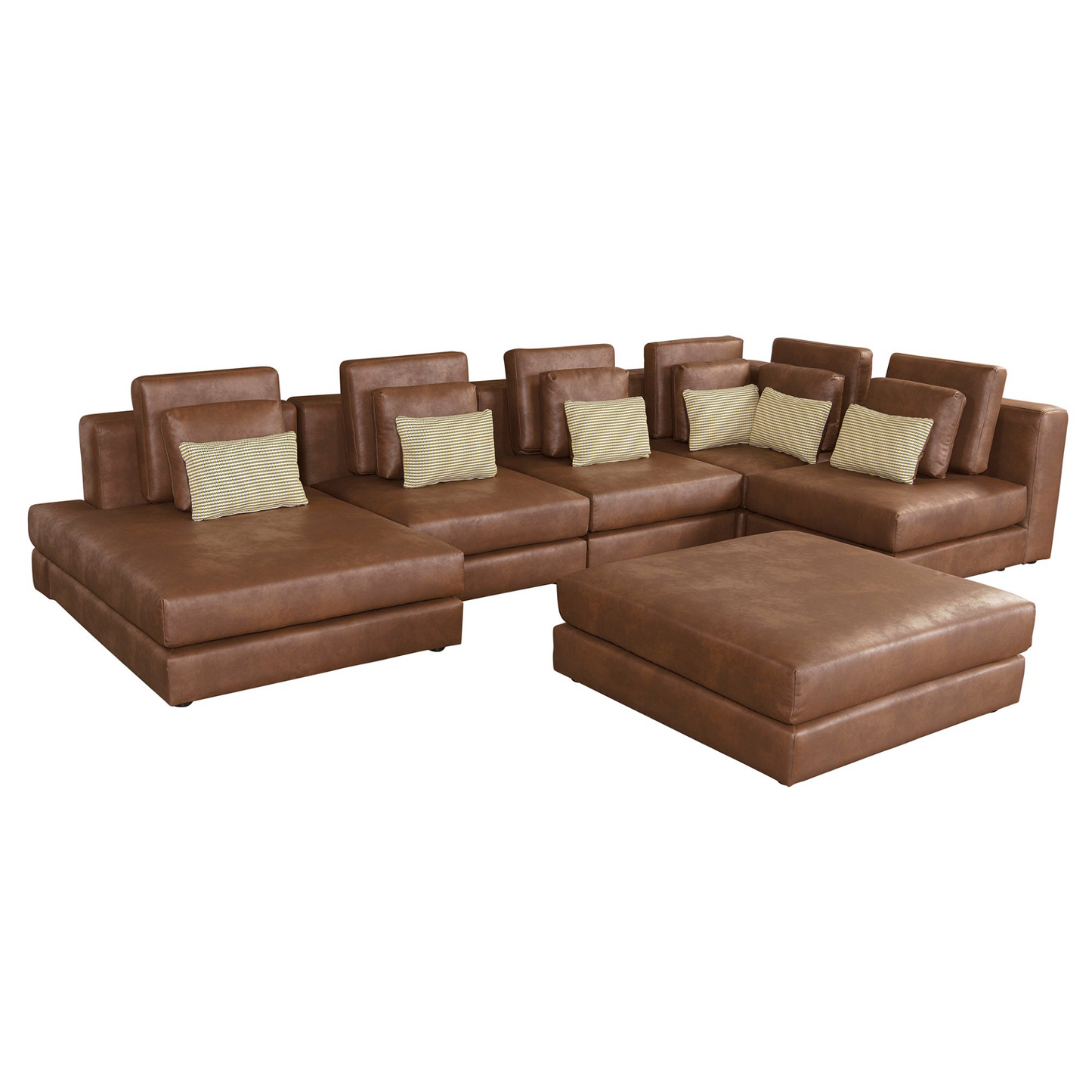 112.7" Modular Sectional Sofa Corner Sofa Chaise Lounge with Movable Ottoman, Brown - Elegant and Versatile