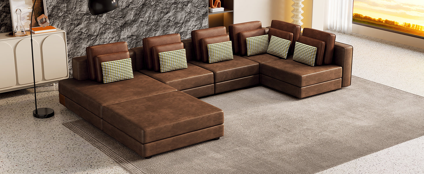 112.7" Modular Sectional Sofa Corner Sofa Chaise Lounge with Movable Ottoman, Brown - Elegant and Versatile