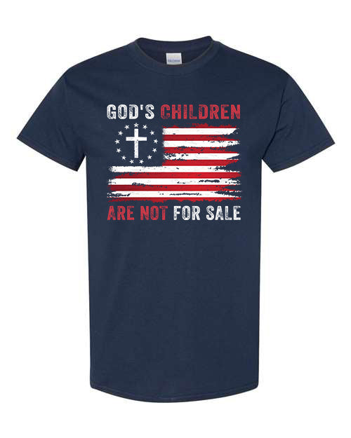 God's Children Are Not For Sale T-Shirt - Patriotic Design with American Flag and Cross