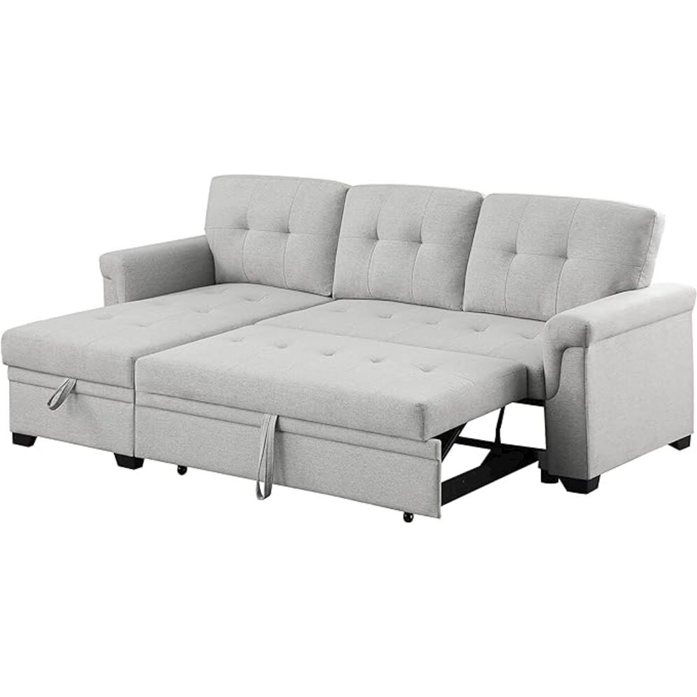 Sierra Light Gray Linen Reversible Sleeper Sectional Sofa with Storage Chaise - Functional and Stylish | Furniture World