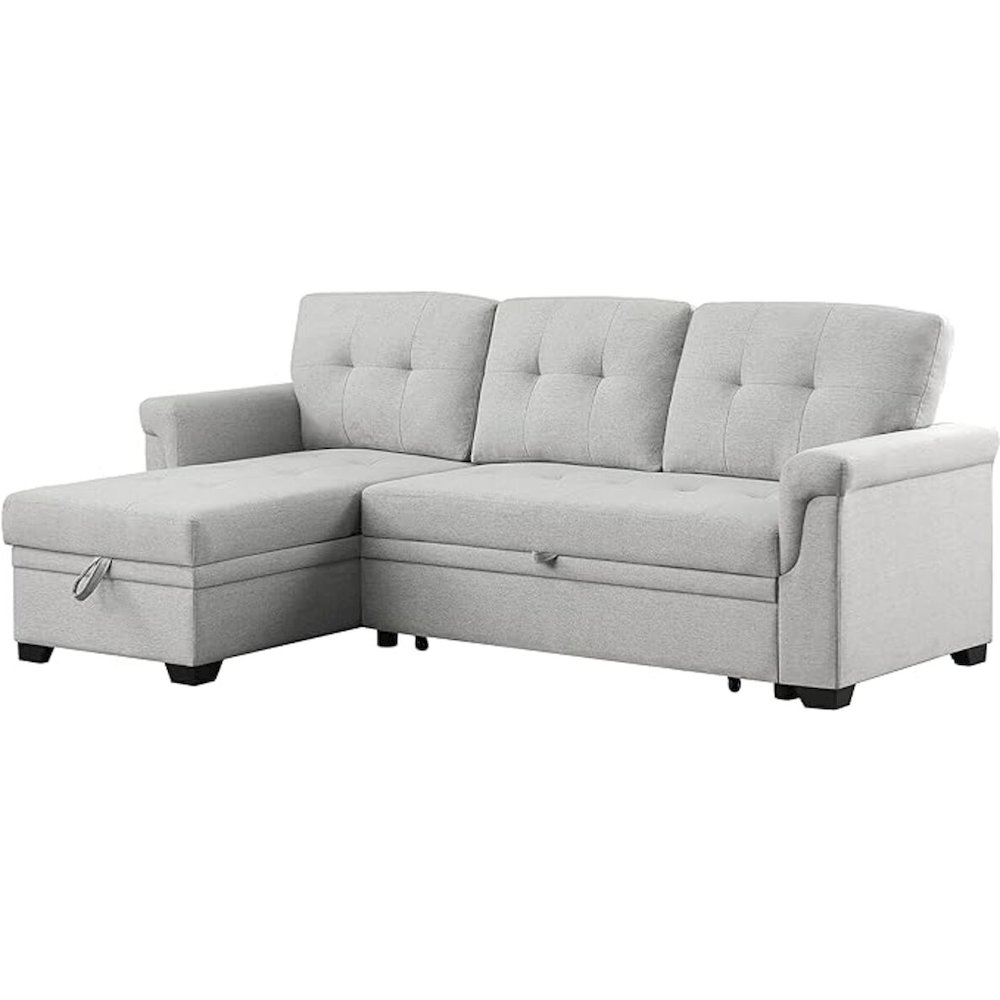 Sierra Light Gray Linen Reversible Sleeper Sectional Sofa with Storage Chaise - Functional and Stylish | Furniture World