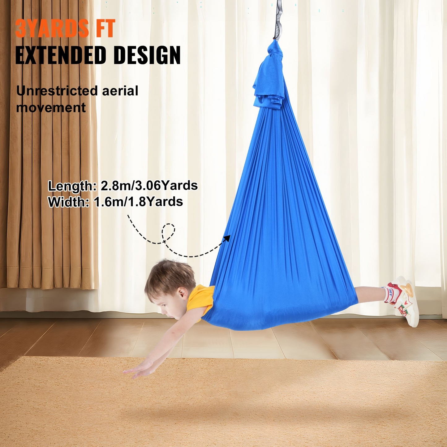 VEVOR Sensory Swing for Kids, 3.1 Yards - Therapy Swing for Children with Special Needs - Indoor Outdoor Hammock for Autism, ADHD, Sensory Integration - Blue