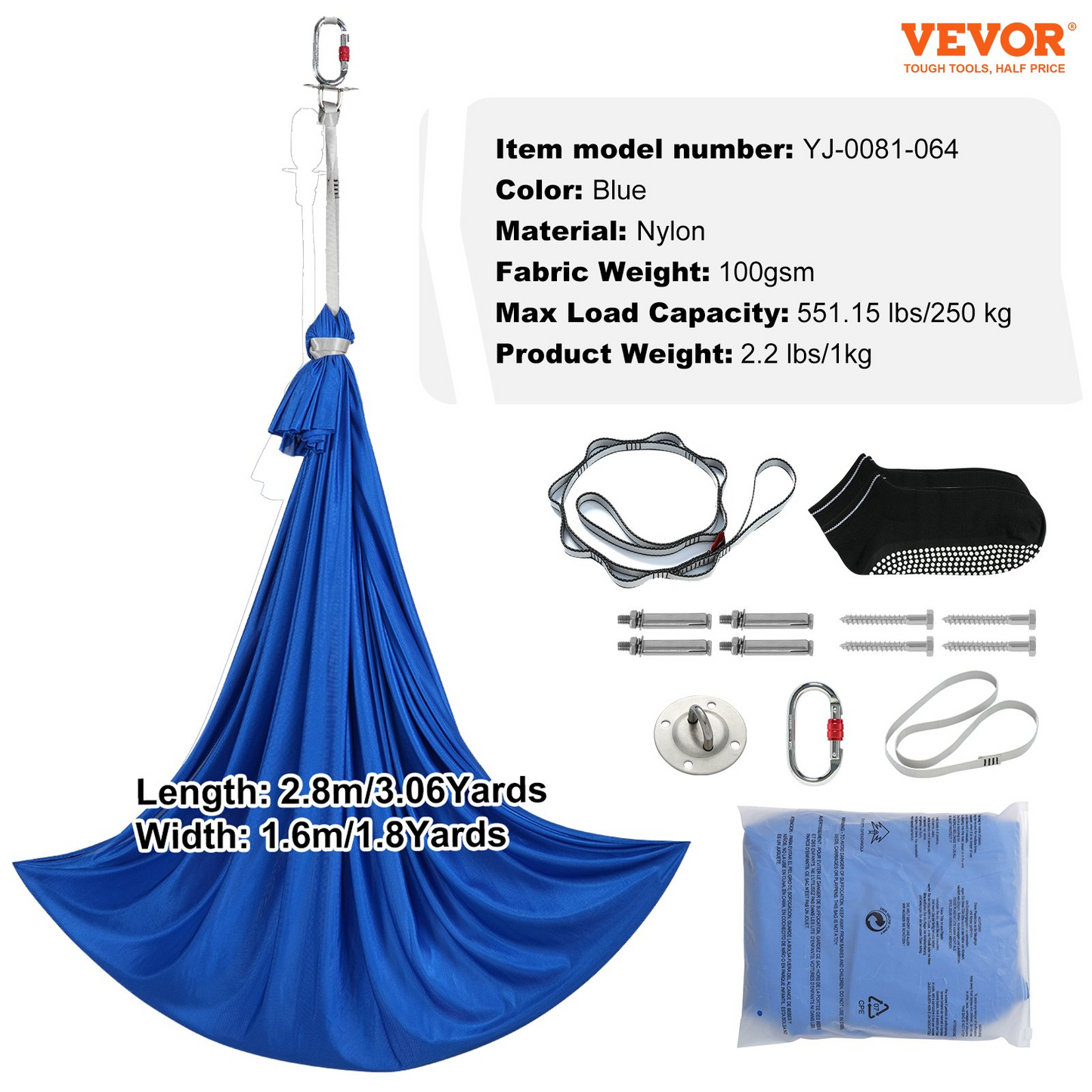 VEVOR Sensory Swing for Kids, 3.1 Yards - Therapy Swing for Children with Special Needs - Indoor Outdoor Hammock for Autism, ADHD, Sensory Integration - Blue