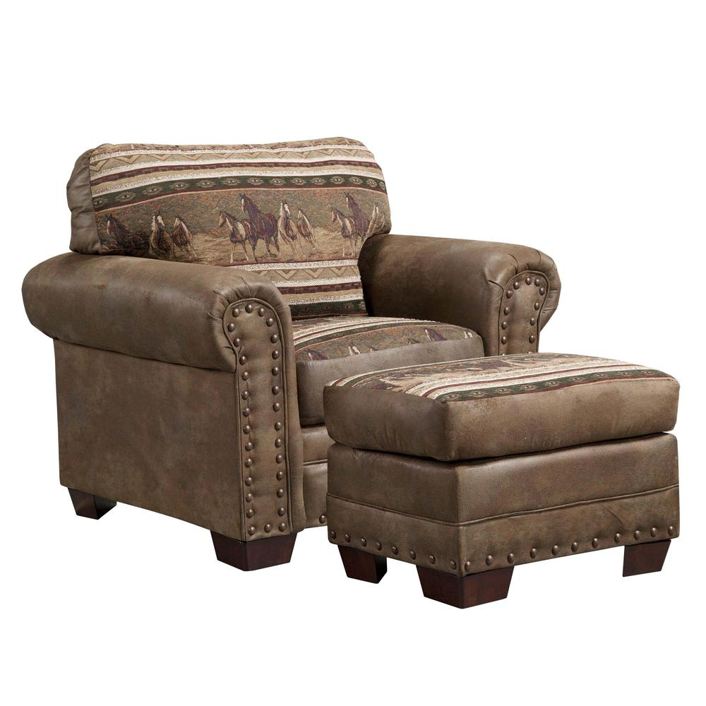 Wild Horses Arm Chair with Matching Ottoman | Rustic Design