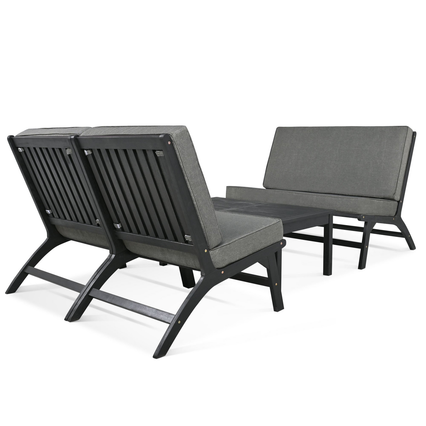 4-Piece V-shaped Seats set, Acacia Solid Wood Outdoor Sofa, Garden Furniture, Outdoor seating, Black And Gray