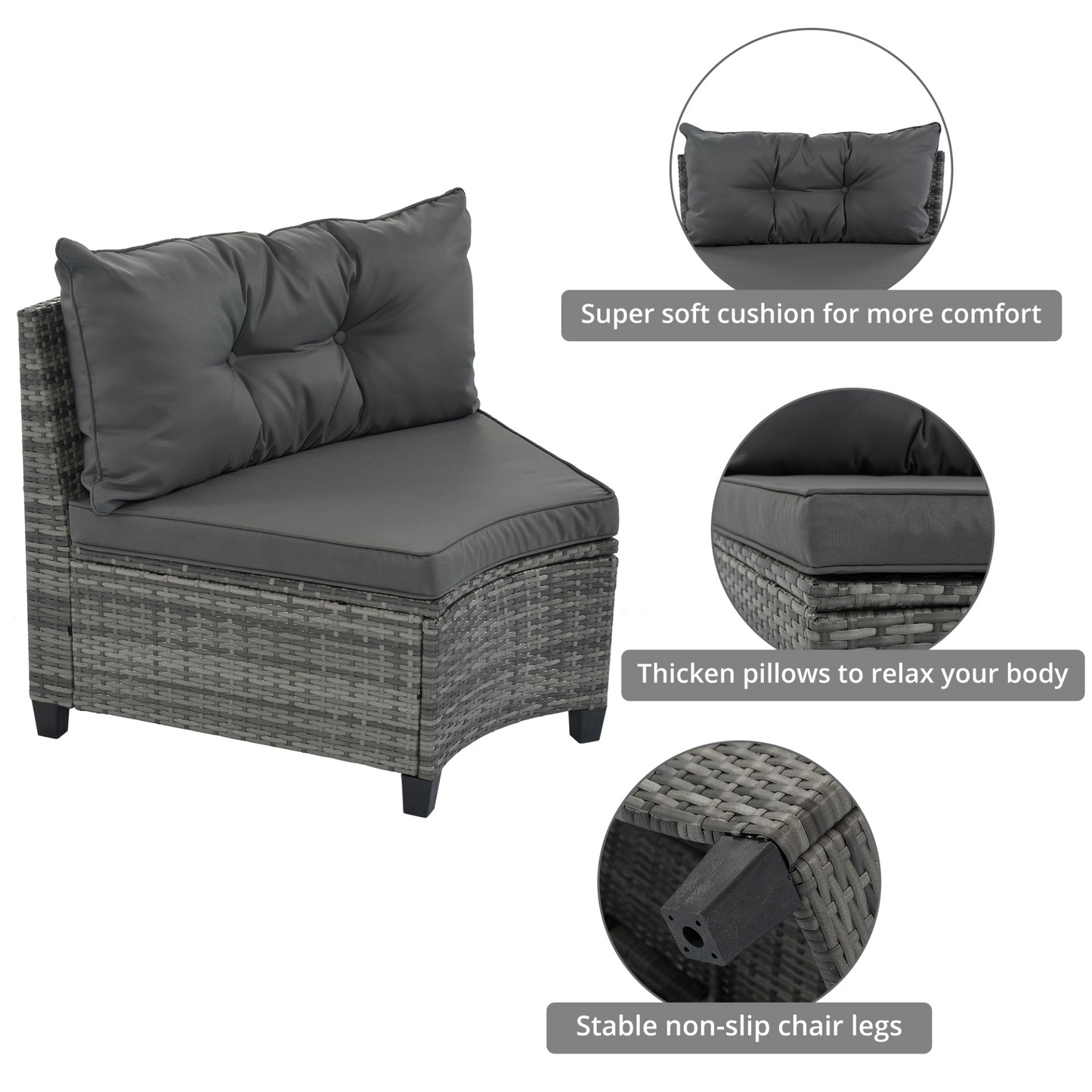 8-pieces Outdoor Wicker Round Sofa Set, Half-Moon Sectional Sets All Weather, Curved Sofa Set With Rectangular Coffee Table, PE Rattan Water-resistant and UV Protected, Movable Cushion, Gray