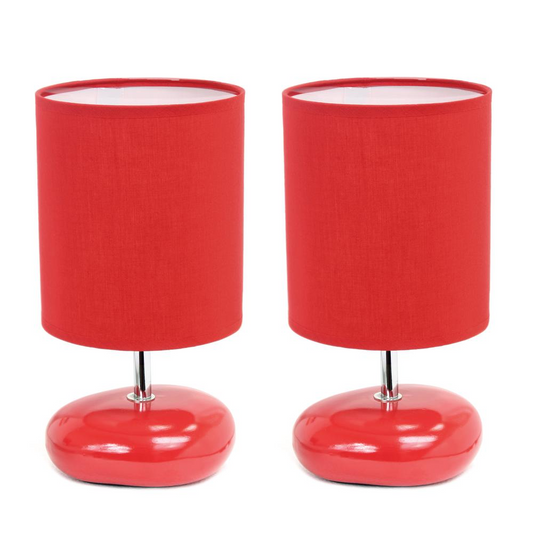 10.24" Traditional Mini Round Rock Table Lamp 2 Pack Set, Red