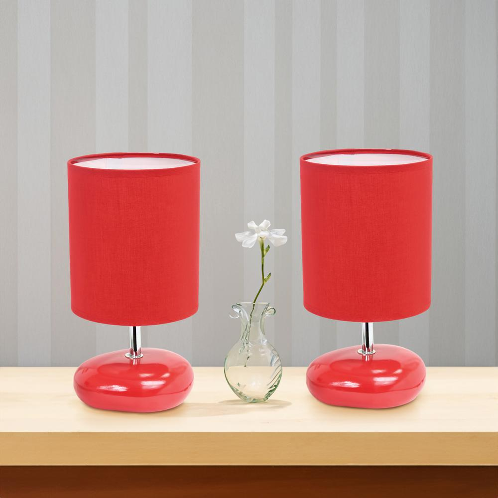 10.24" Traditional Mini Round Rock Table Lamp 2 Pack Set, Red