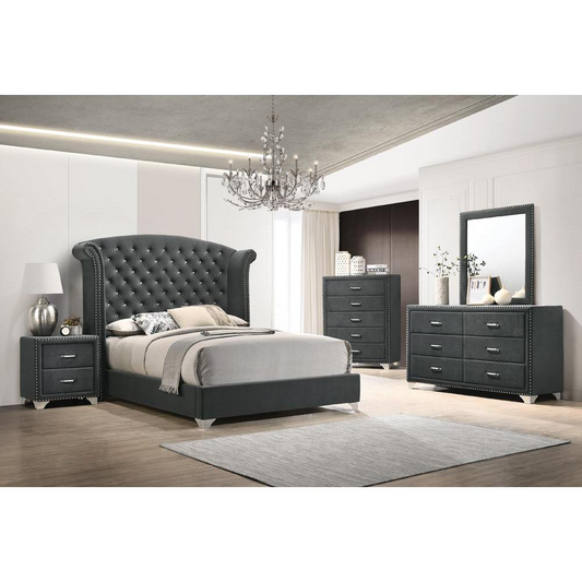 Melody 4-piece Queen Tufted Upholstered Bedroom Set Grey