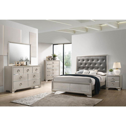 Salford 4-piece Eastern King Bedroom Set Metallic Sterling