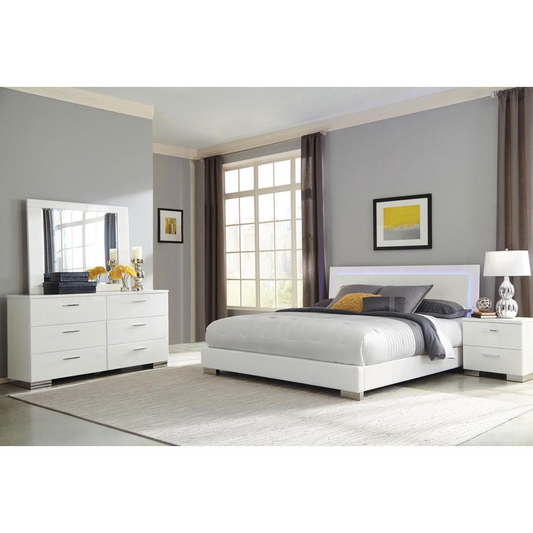 Felicity 4-piece Queen Bedroom Set with LED Headboard Glossy White