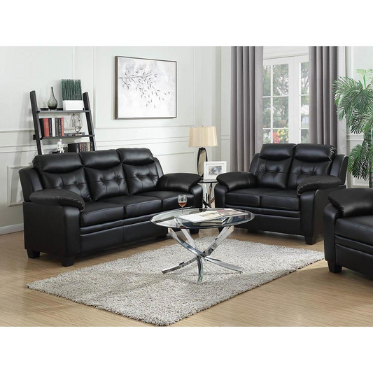 Finley Upholstered Pillow Top Arm 2pc Living Room Set Black