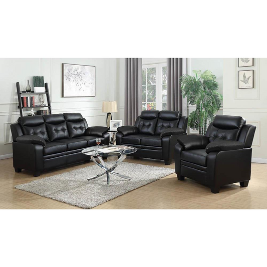 Finley Upholstered Pillow Top Arm 3pc Living Room Set Black