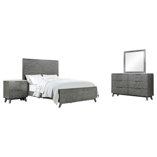 Nathan 4-piece Eastern King Bedroom Set White Marble and Grey