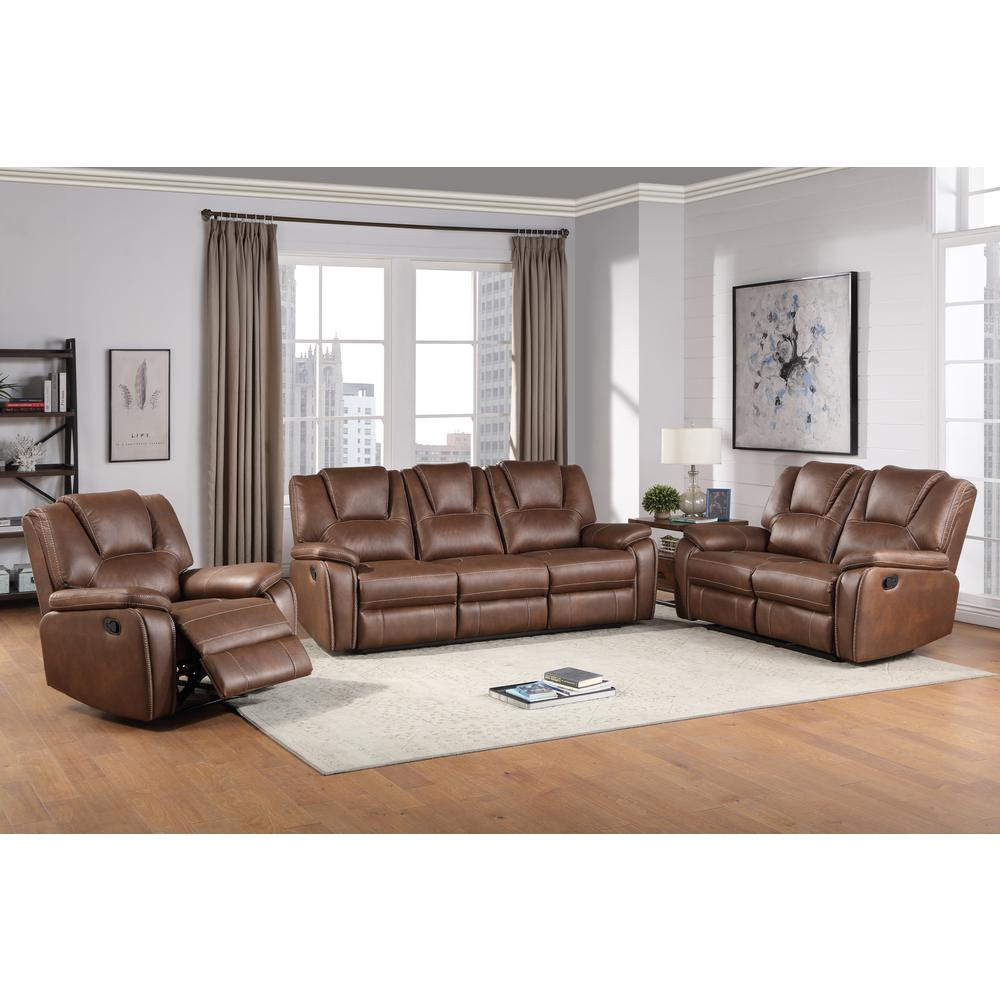 Katrine Reclining Sofa, Loveseat and Chair Set - Brown