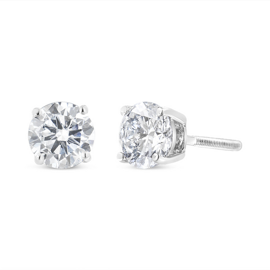 14K White Gold 1 1/2 Cttw Lab Grown Diamond Solitaire Stud Earrings with Screwbacks (F-G Color, VS2-SI1 Clarity)