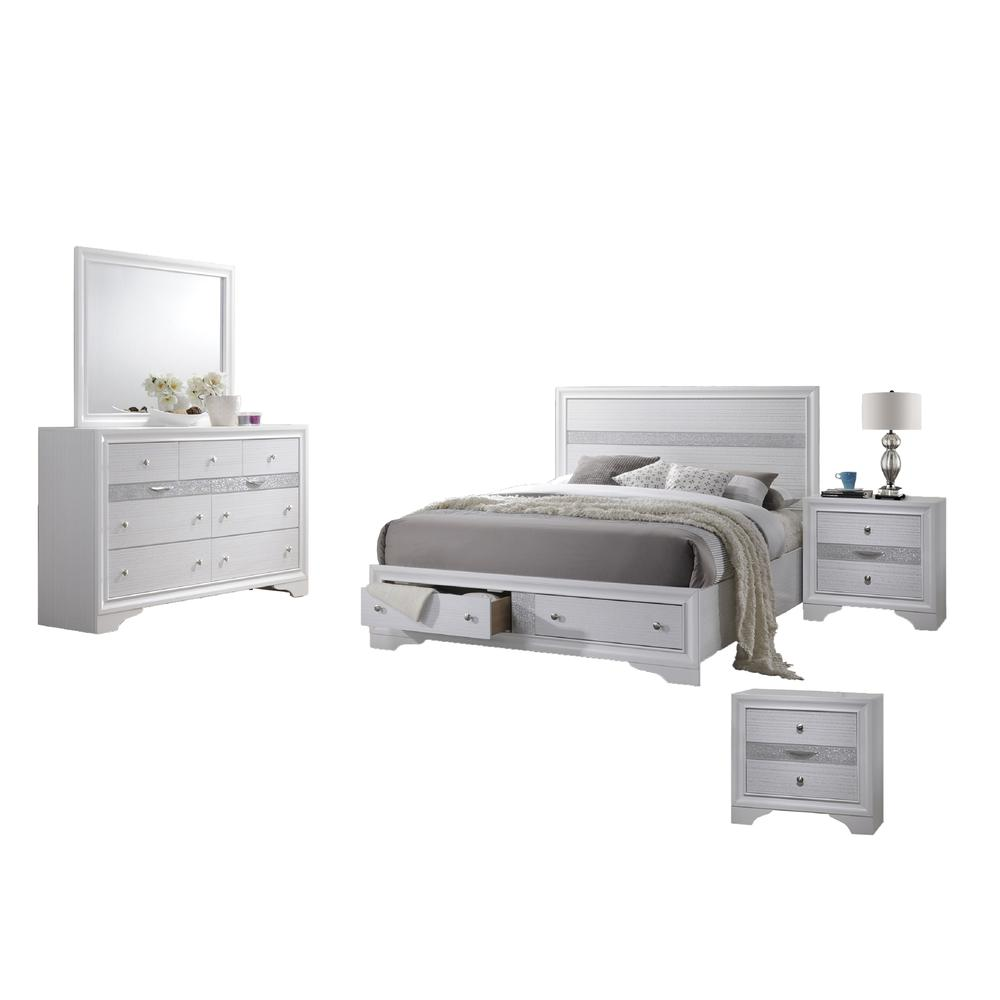 Catherine White 5 Piece Bedroom Set with extra Nightstand, Queen