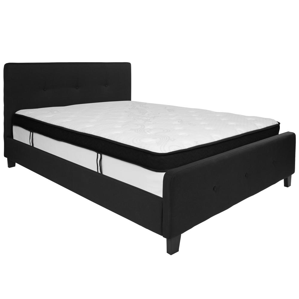 Queen Size Platform Bed in Black Fabric with Memory Foam Mattress