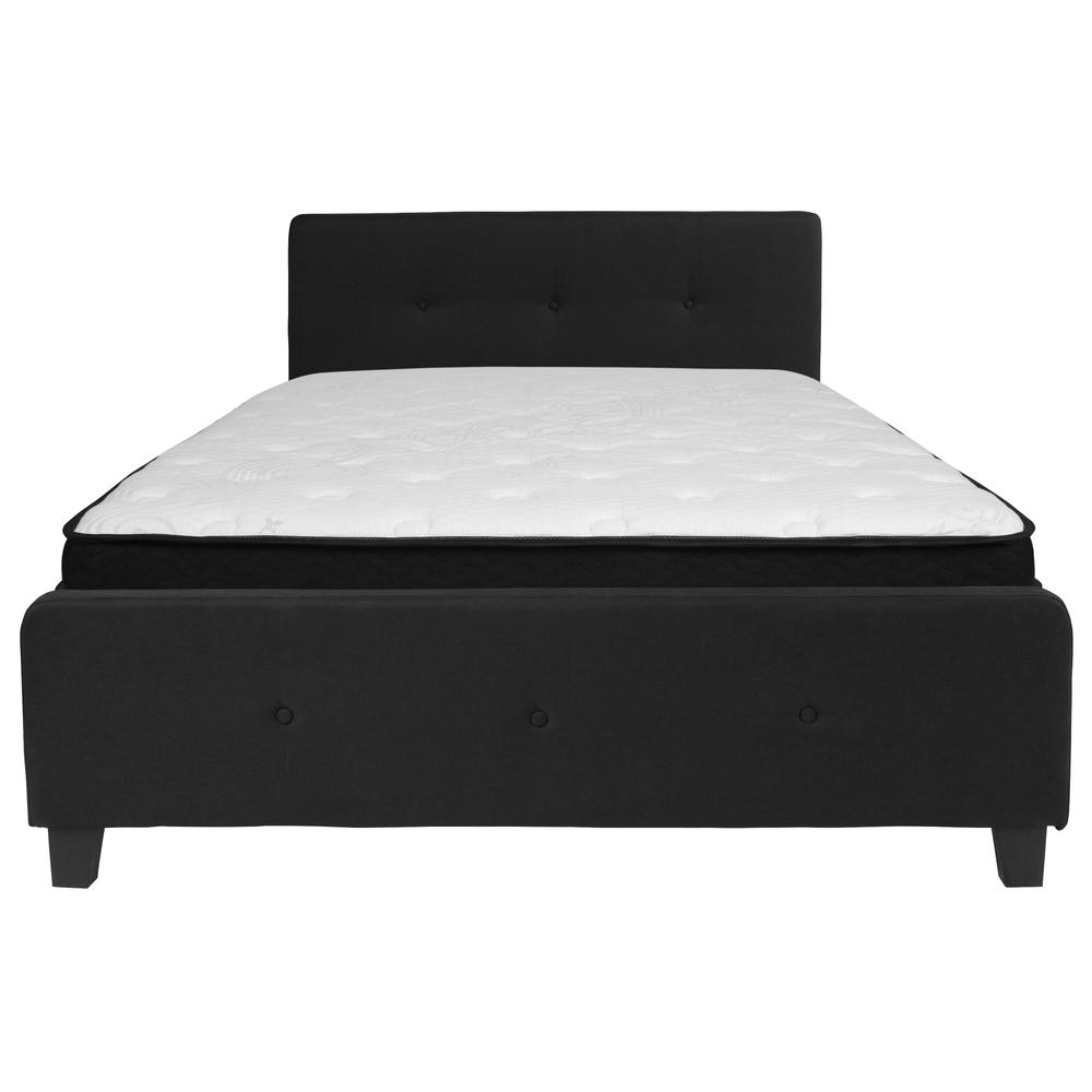 Queen Size Platform Bed in Black Fabric with Memory Foam Mattress