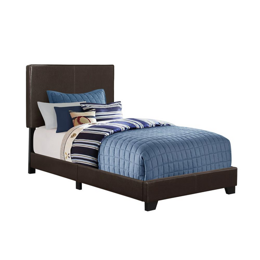 Transitional Twin Size Upholstered Bed Frame - Brown Leather Look