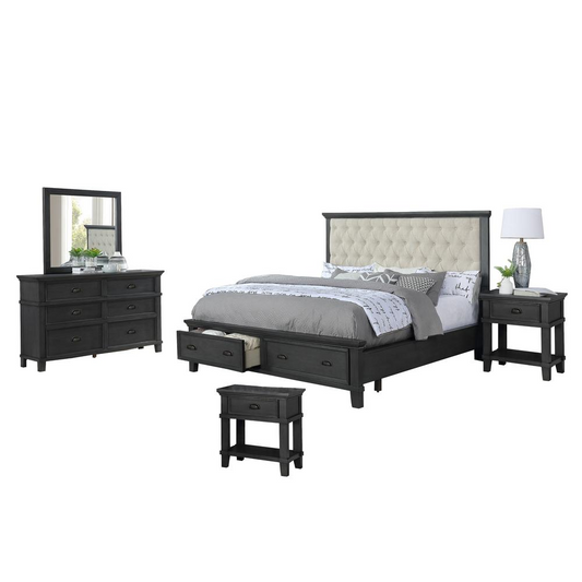 Sandy Platform 5 Piece Bedroom Set with Extra Night Stand, Eastern King - Cappuccino