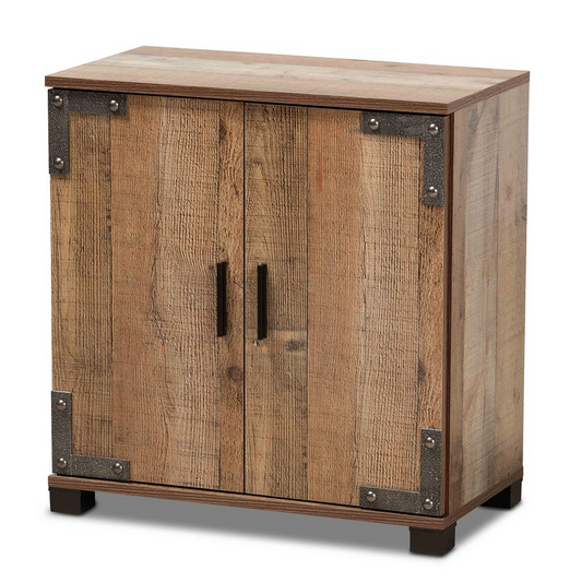 Farmhouse Rustic Finished Wood 2-Door Shoe Cabinet