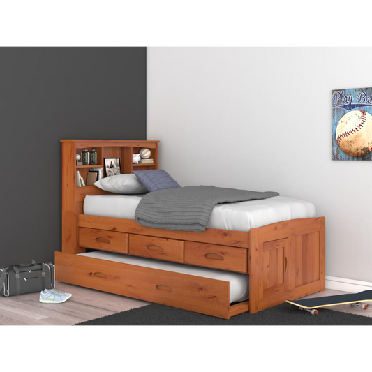 Twin Captains Bookcase Bed with 3 Drawers and a Twin Sized Trundle - Functional and Stylish