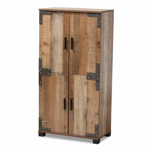 Farmhouse Rustic Finished Wood 4-Door Shoe Cabinet