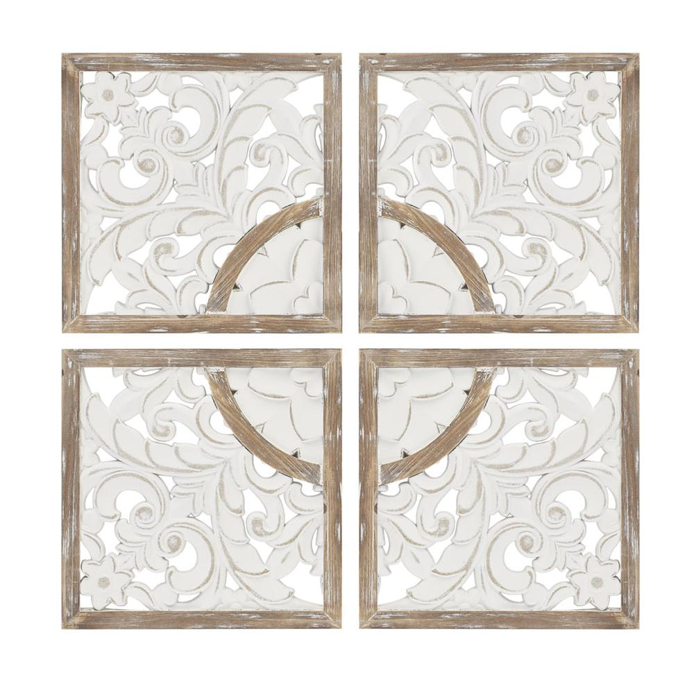 Medallion Wood Wall Decor 4PC Set, Natural/White - Vintage Charm and Style