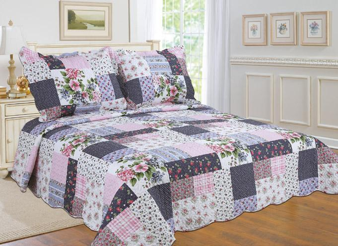 3-Piece Cotton Blend Reversible Quilt Set - Contemporary Patchwork Design