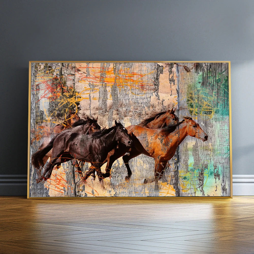 Vintage Running Horses Abstract Canvas Paintings on the Wall Art Posters and Prints Animals Modern Decorative Pictures Cuadros