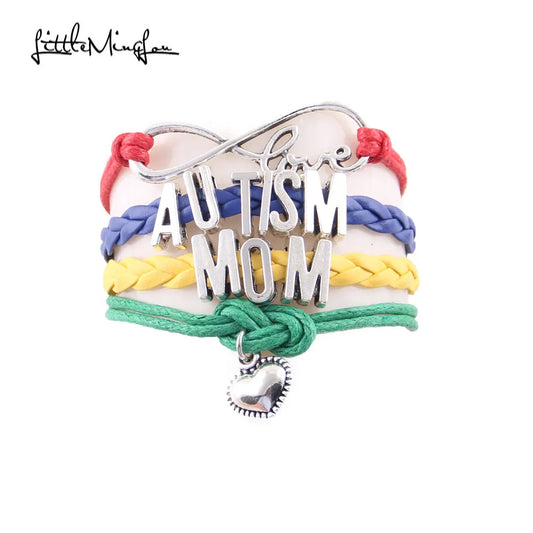 Infinity Love AUTISM MOM MUM SISTER DAD NANA GRANDMA AUNT Awareness Bracelet Heart Charm Leather Bracelets & Bangles