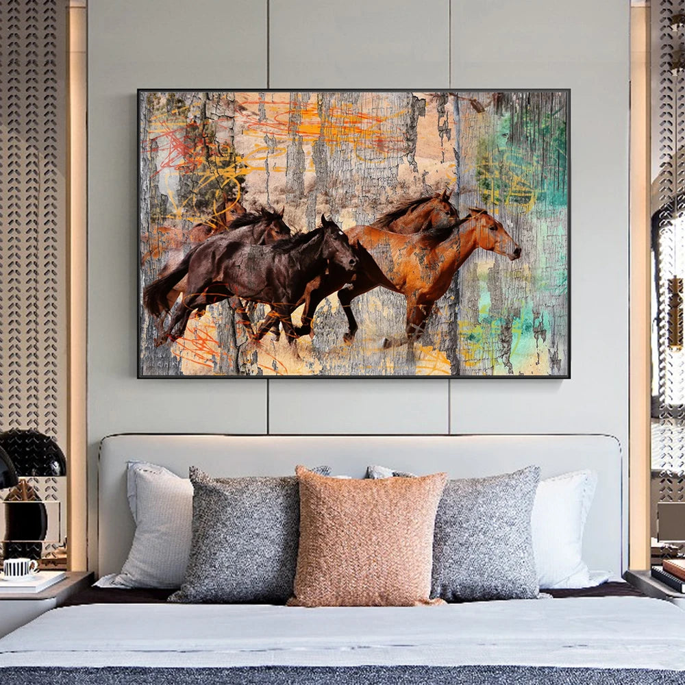 Vintage Running Horses Abstract Canvas Paintings on the Wall Art Posters and Prints Animals Modern Decorative Pictures Cuadros