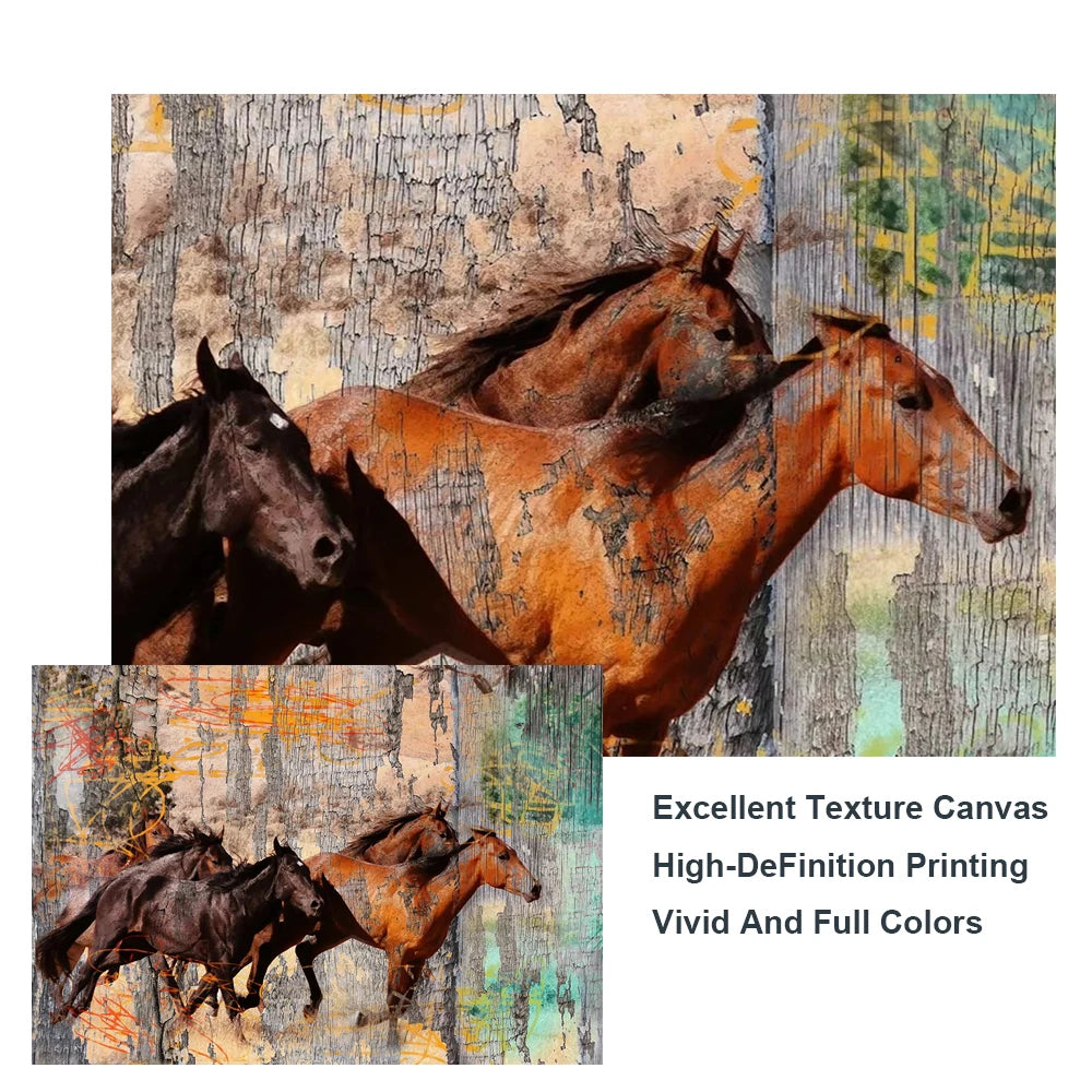 Vintage Running Horses Abstract Canvas Paintings on the Wall Art Posters and Prints Animals Modern Decorative Pictures Cuadros