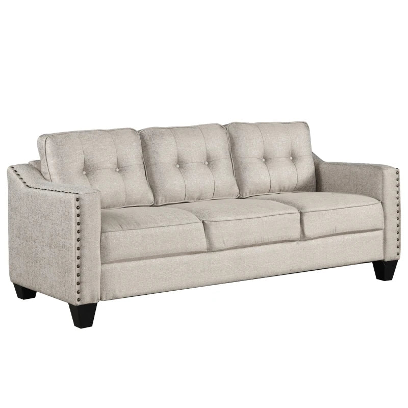 3 Piece Living Room Set, 1 Sofa, 1 Loveseat and 1 Armchair with Rivet on arm Tufted Back Cushions