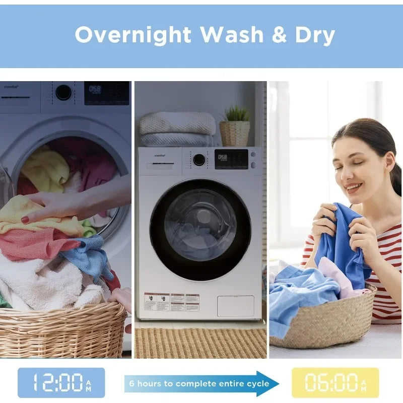 Washer and Dryer Combo Steam Care, Overnight Drying, Shock-Free Front Load Fully Automatic Machine