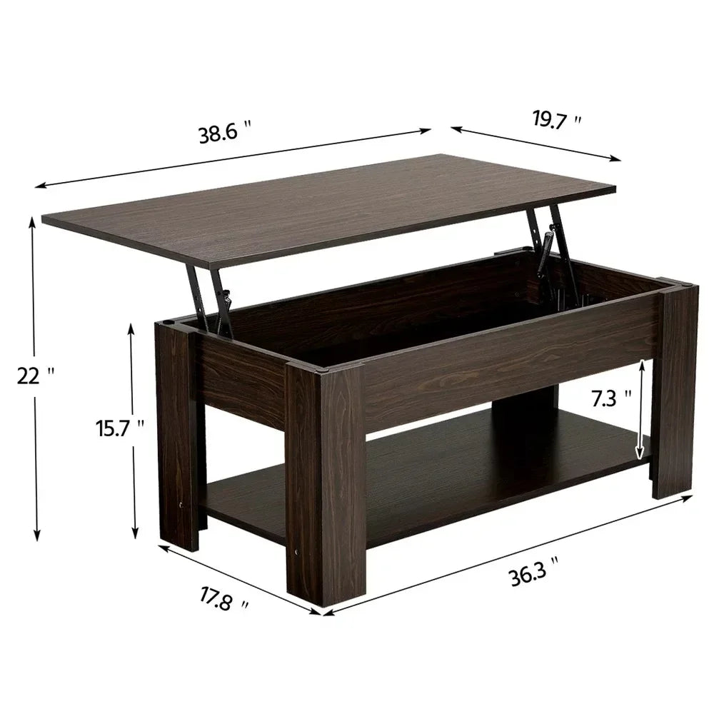 Easyfashion Modern 38.6" Rectangle Wooden Lift Top Coffee Table with Lower Shelf, Multiple Colors and Sizes 38.6" Wide