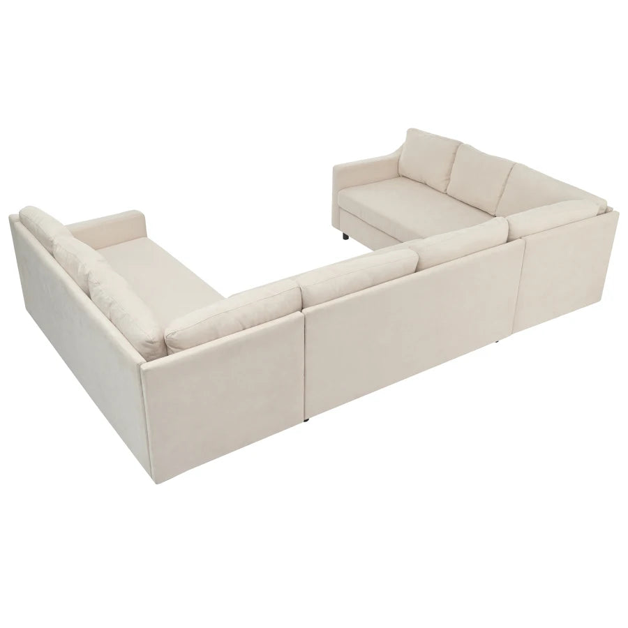 3 Pieces Upholstered U-Shaped Large Sectional Sofa with Thick Seat and Back cushions