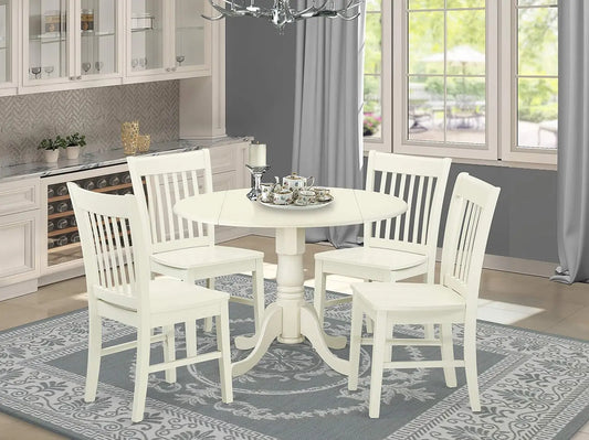 Dublin 5 Piece Set Includes a Round Dining Room Table with Dropleaf and 4 Kitchen Chairs, 42x42 Inch