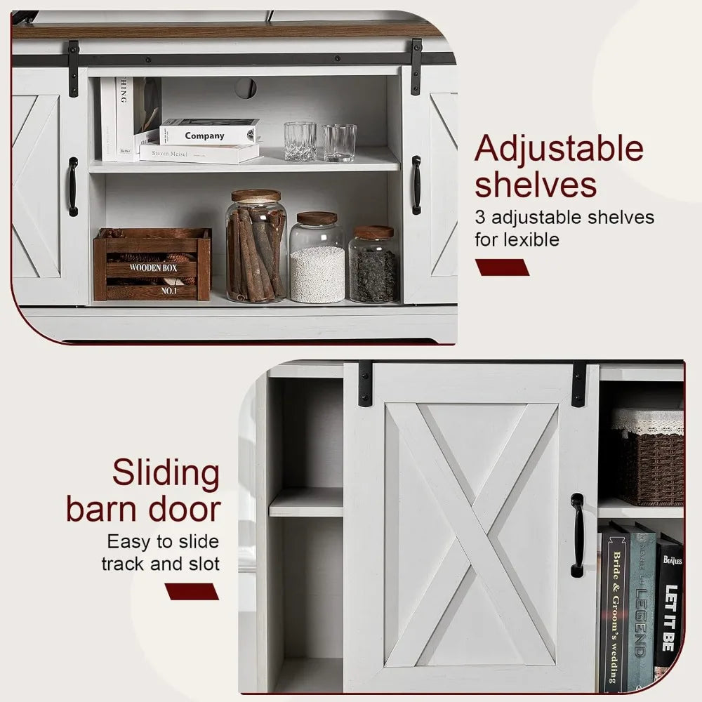 Coffee Table& Two End Tables Living Room Furniture 4-Piece Farmhouse Table Set Includes Sliding Barn Door TV Stand Sets