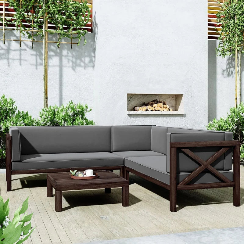 Goohome 6-Piece Patio Furniture Set, L-Shaped Outdoor Sectional Sofa Seating Group with Table X-Back Sofá Set and Water-Resista