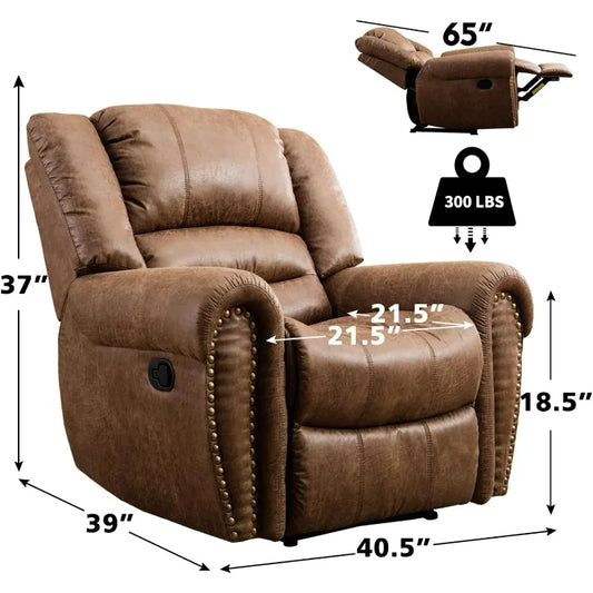 CANMOV Leather Recliner Chair, Classic and Traditional Manual Recliner Chair with Comfortable Arms and Back Single Sofa For